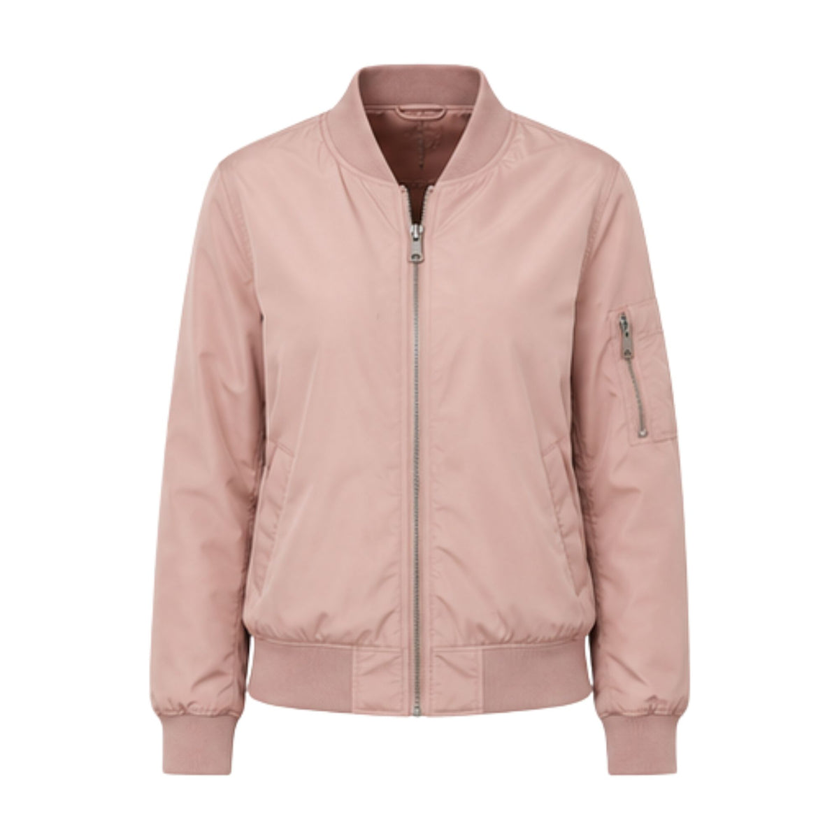 Women's Blush Pink Lightweight Bomber Jacket with Zip Front and Side Pocket