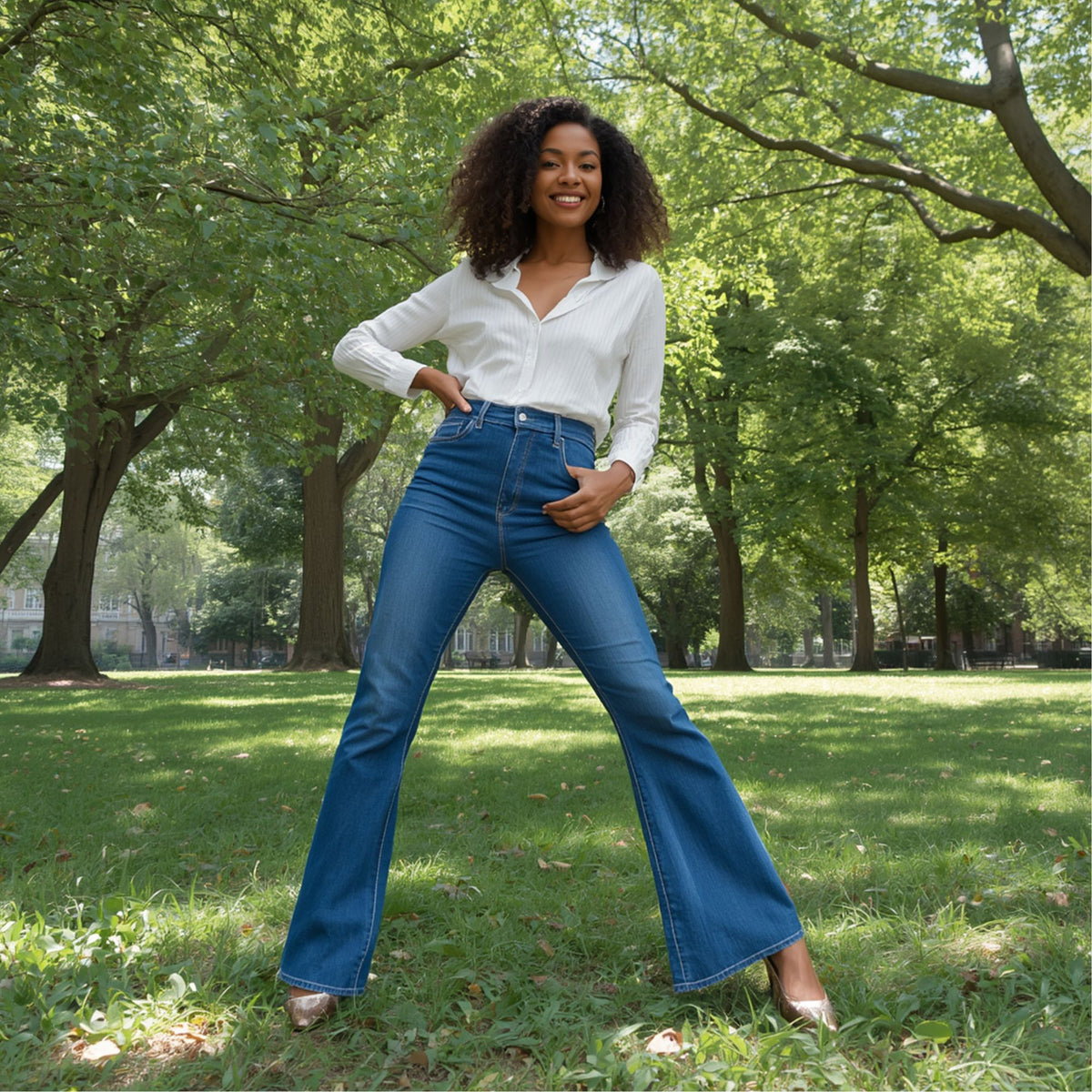 Women's Casual Bootcut Blue Denim Jeans with Comfortable Fit