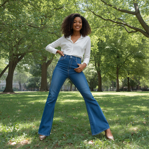 Women's Casual Bootcut Blue Denim Jeans with Comfortable Fit