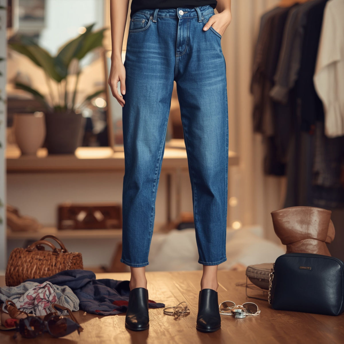 Women's Relaxed Fit Blue Denim Jeans with Classic Five Pocket Style