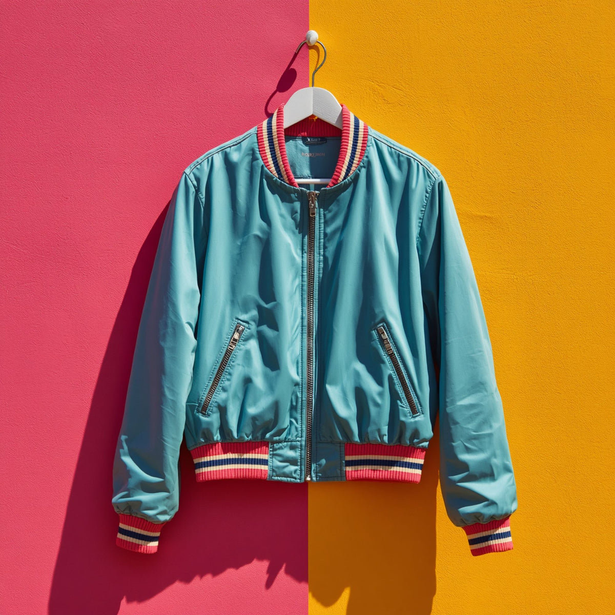 Women's Turquoise Lightweight Bomber Jacket with Ribbed Trim