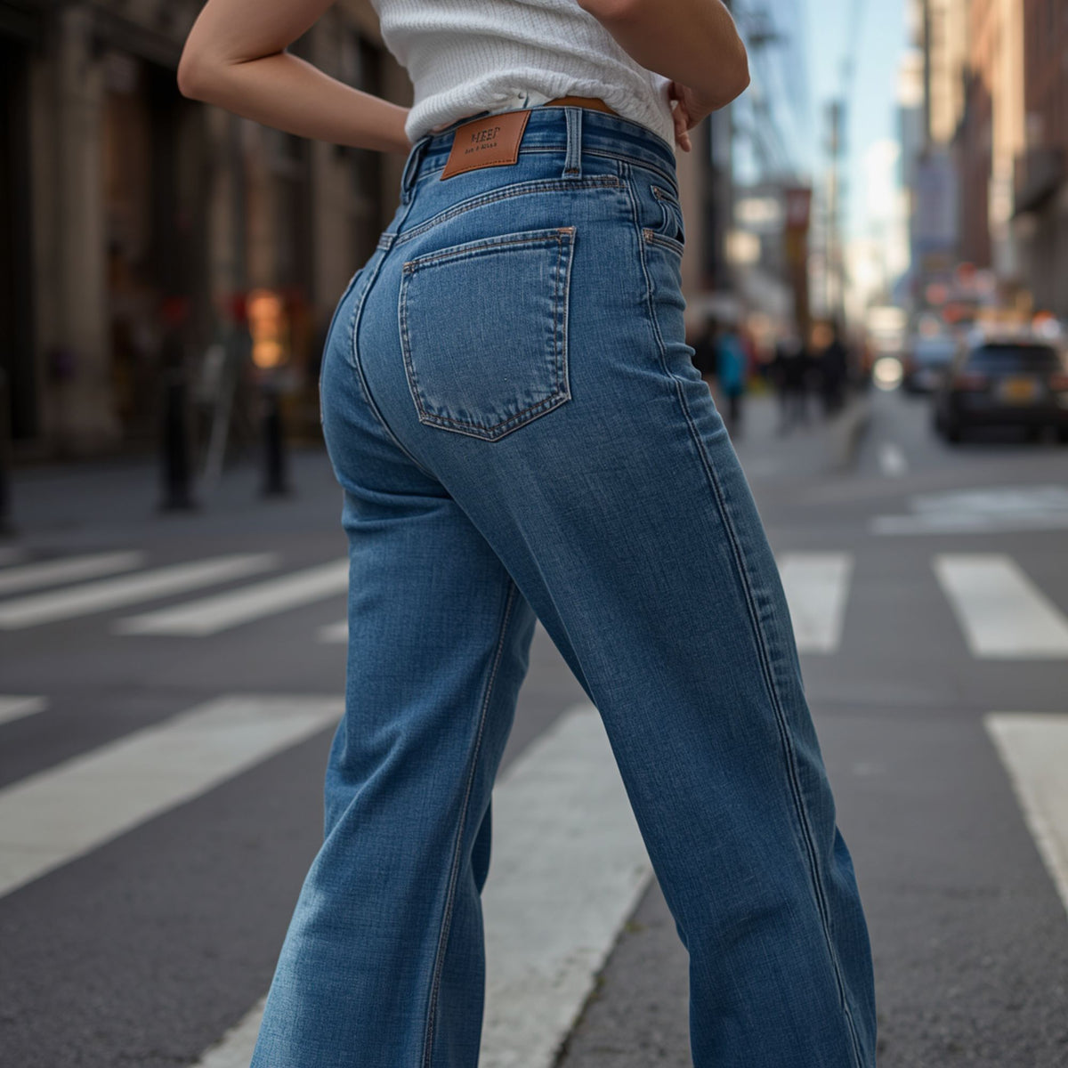 Women's Vintage Inspired High Waist Blue Jeans with Tapered Leg