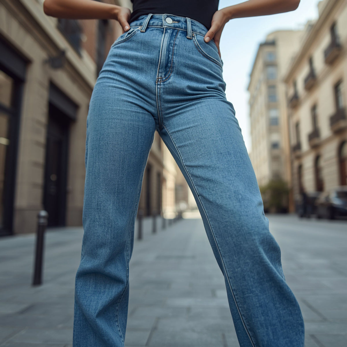 Women's Wide Leg Light Wash Denim Jeans with Relaxed Silhouette